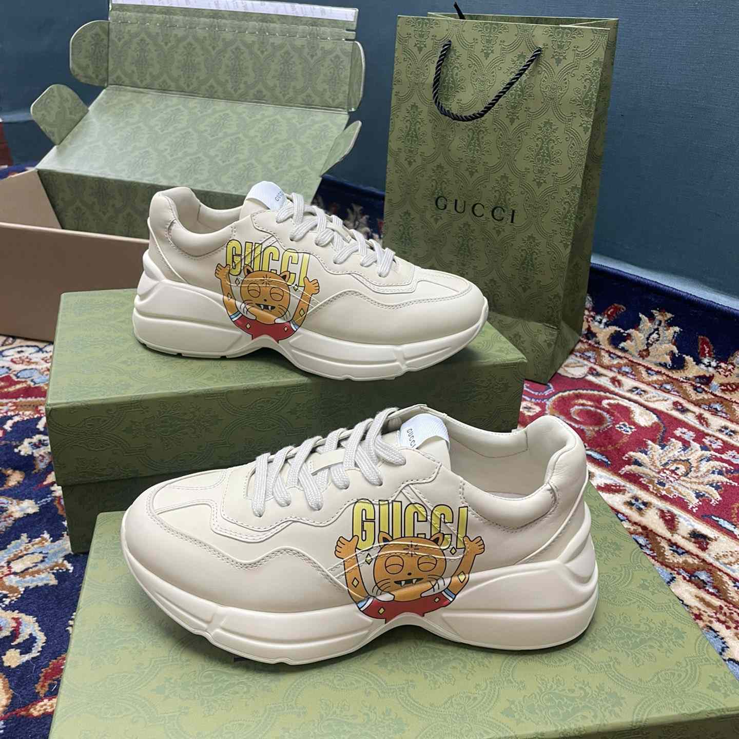 Gucci Rhyton Sneaker With Cat Print - PerfectKickZ