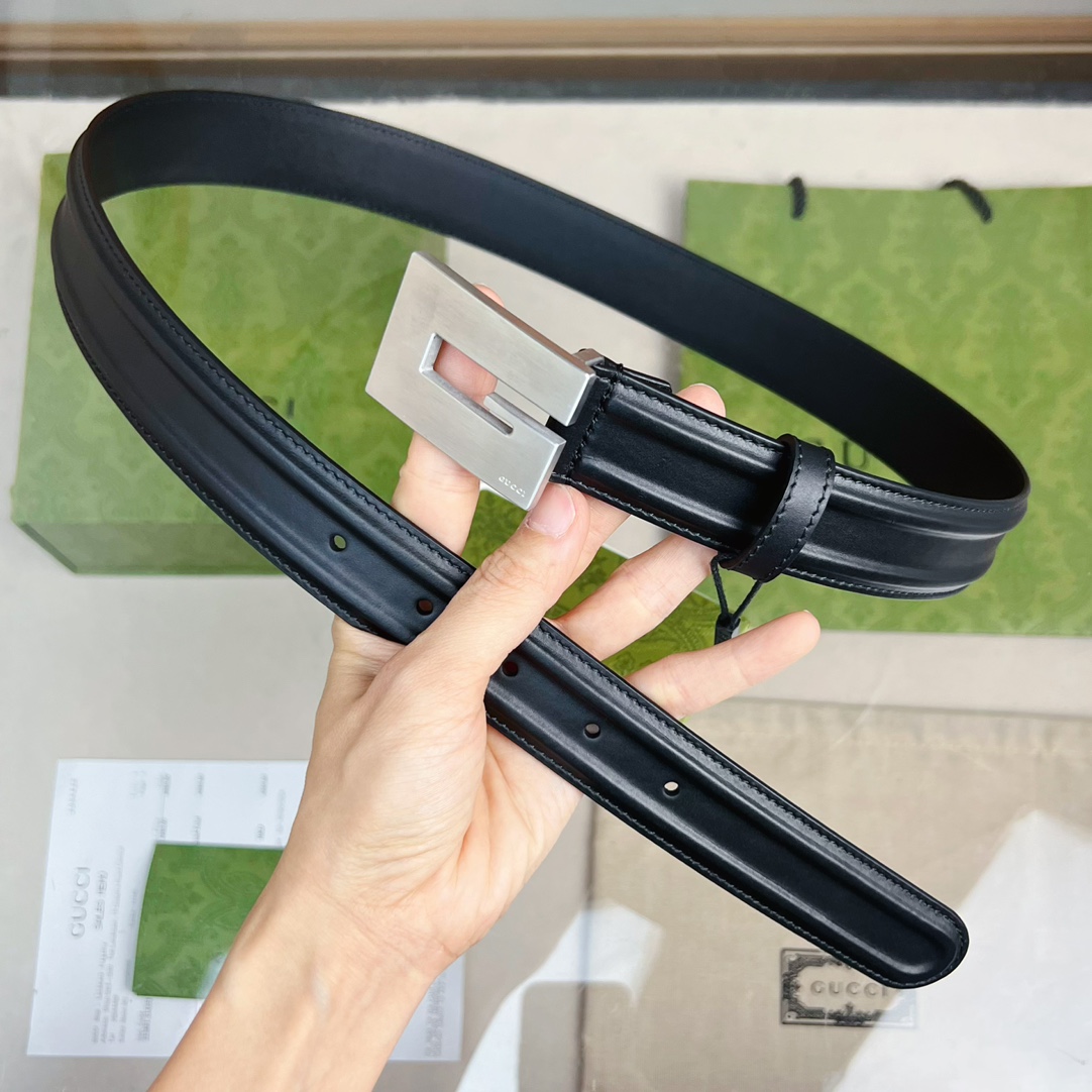 Gucci Thin Belt With Engraved Square G Buckle - PerfectKickZ