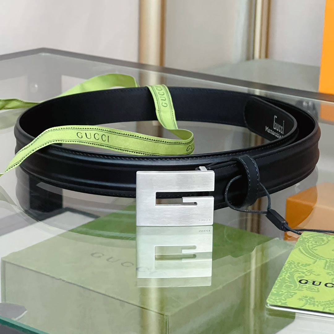 Gucci Thin Belt With Engraved Square G Buckle - PerfectKickZ