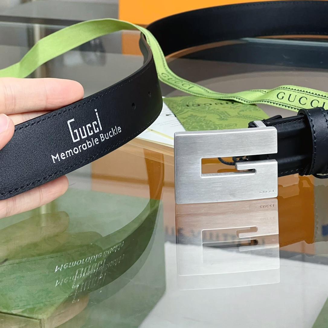 Gucci Thin Belt With Engraved Square G Buckle - PerfectKickZ