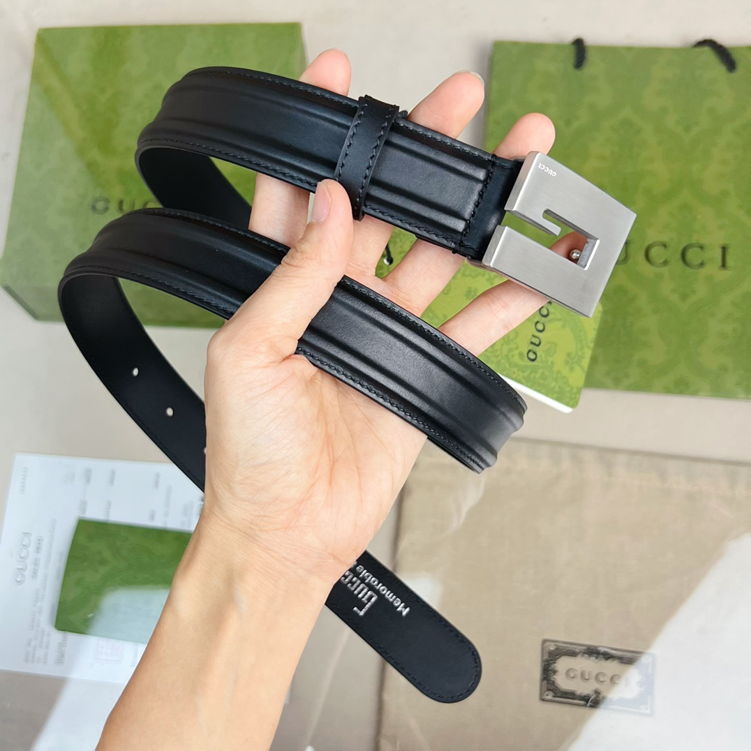 Gucci Thin Belt With Engraved Square G Buckle - PerfectKickZ