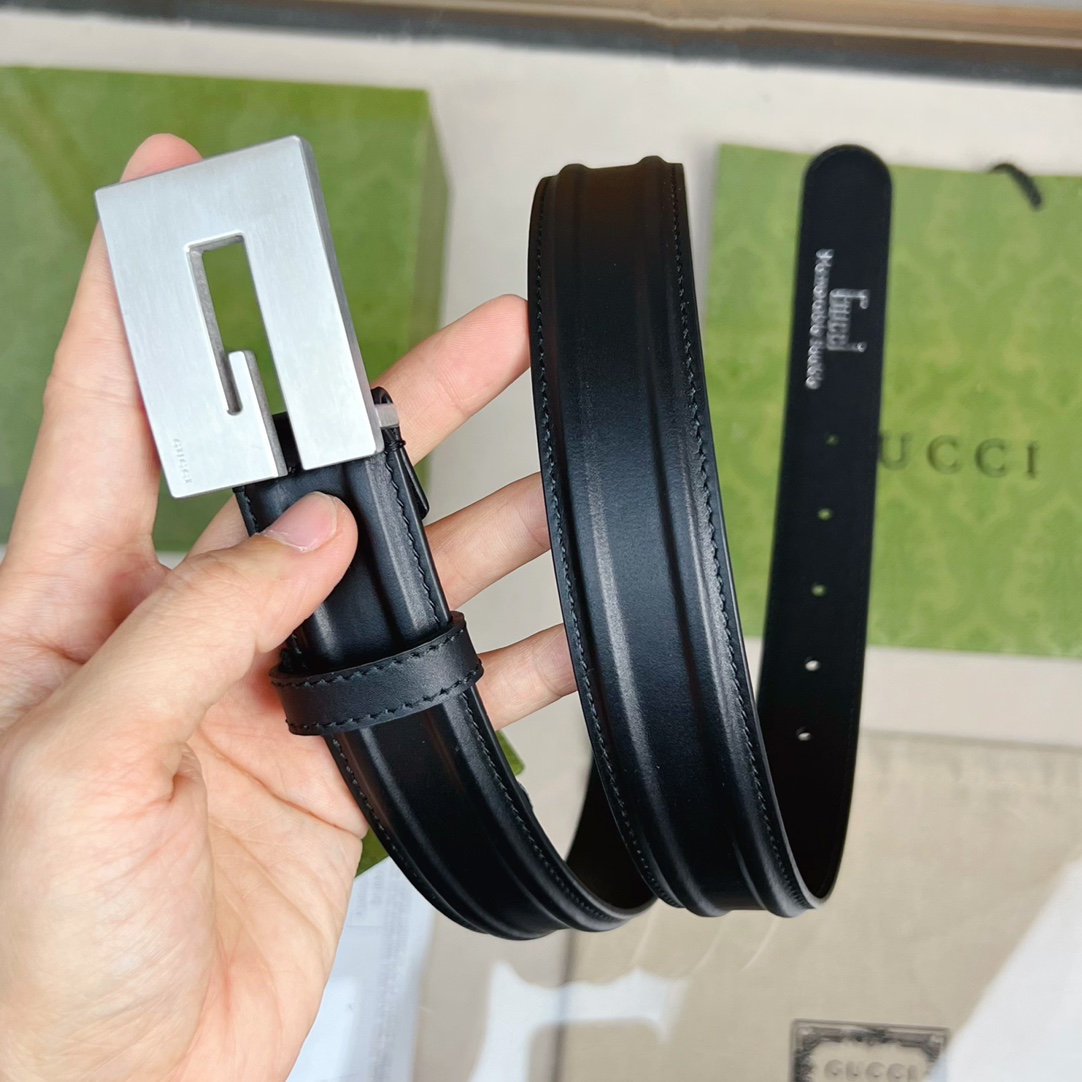 Gucci Thin Belt With Engraved Square G Buckle - PerfectKickZ