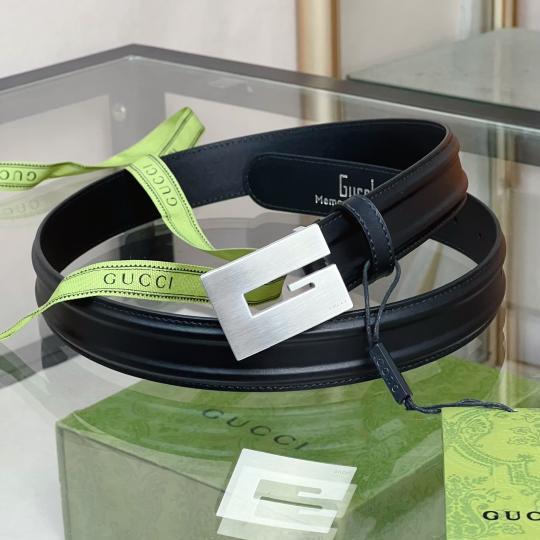 Gucci Thin Belt With Engraved Square G Buckle - PerfectKickZ