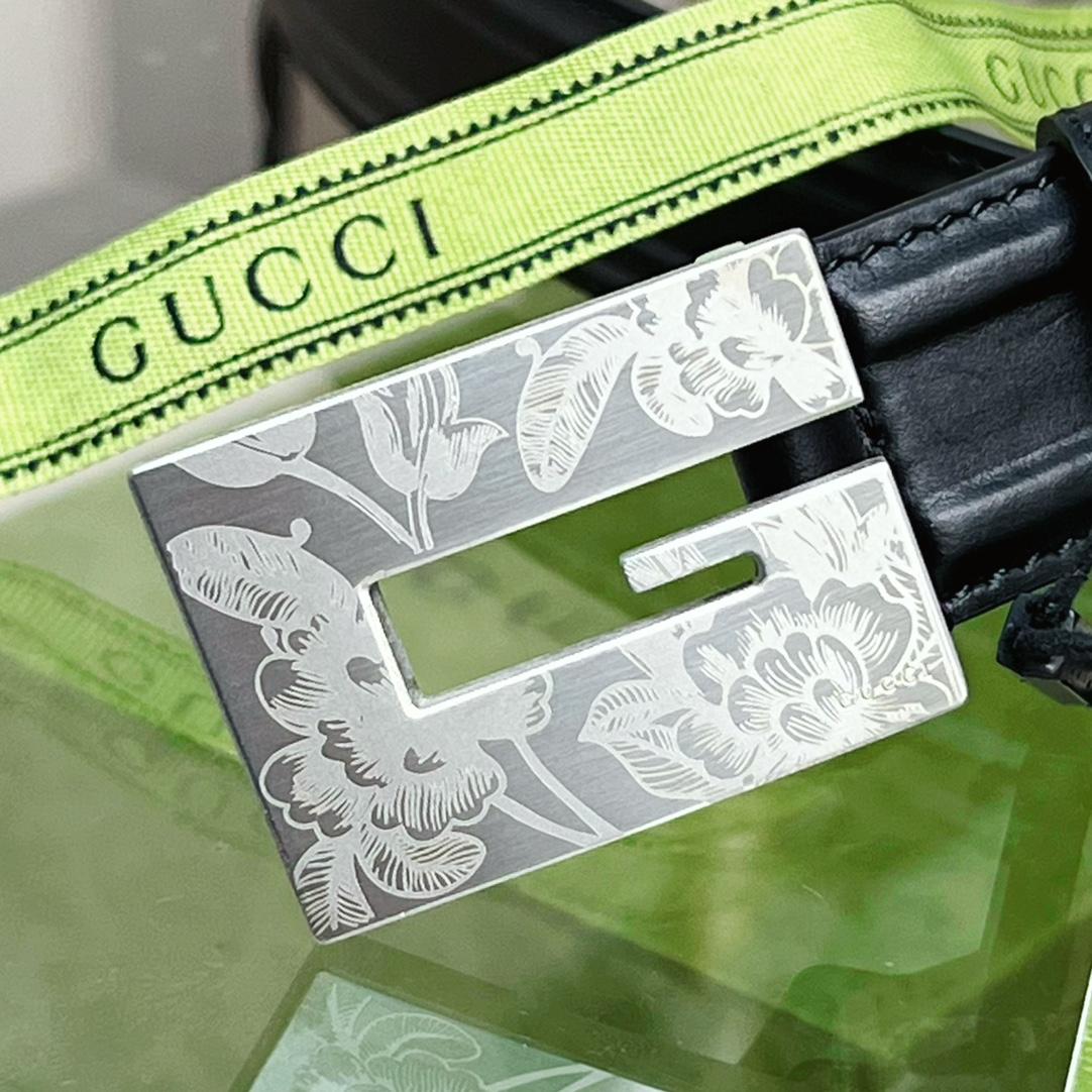 Gucci Thin Belt With Engraved Square G Buckle - PerfectKickZ