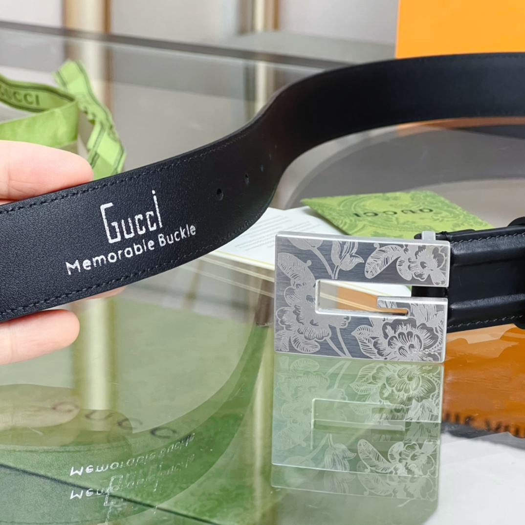 Gucci Thin Belt With Engraved Square G Buckle - PerfectKickZ