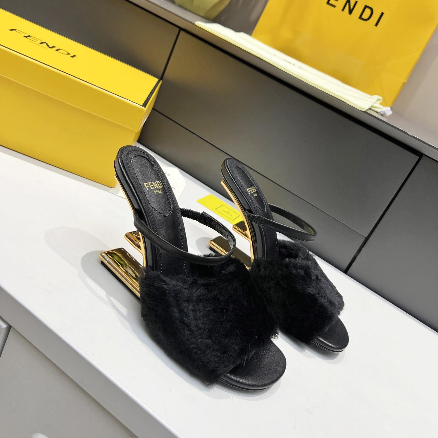 Fendi First Black Mink Medium-Heel Sandals - PerfectKickZ