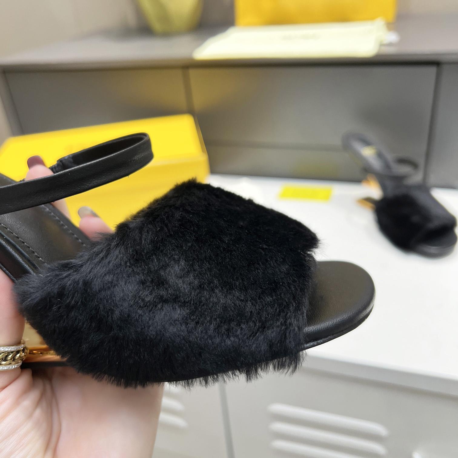 Fendi First Black Mink Medium-Heel Sandals - PerfectKickZ