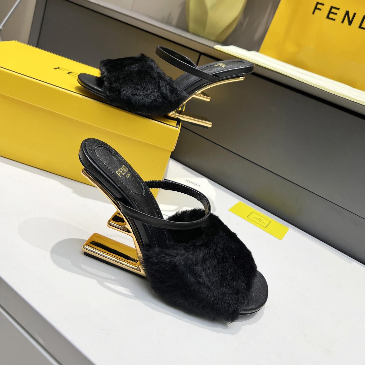 Fendi First Black Mink Medium-Heel Sandals - PerfectKickZ