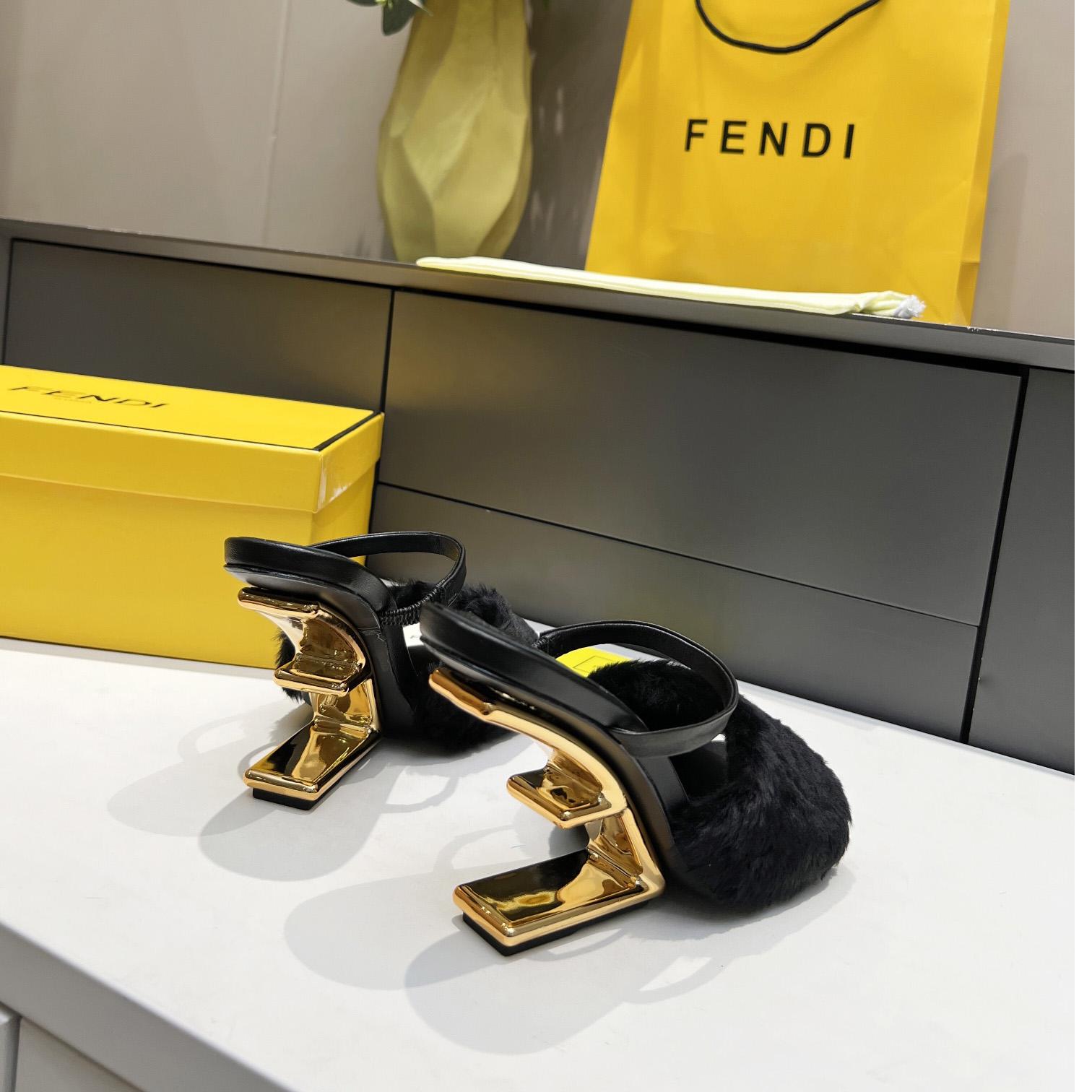 Fendi First Black Mink Medium-Heel Sandals - PerfectKickZ