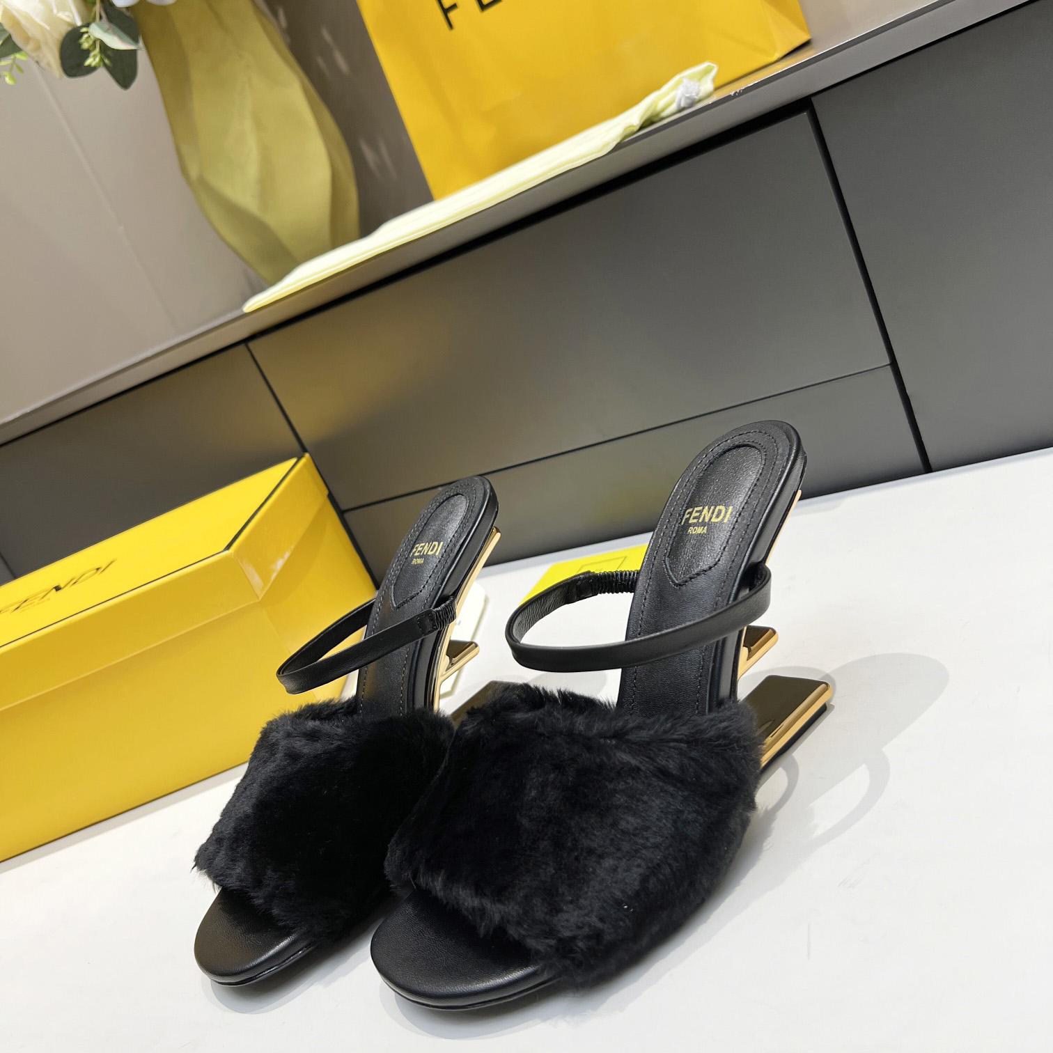 Fendi First Black Mink Medium-Heel Sandals - PerfectKickZ