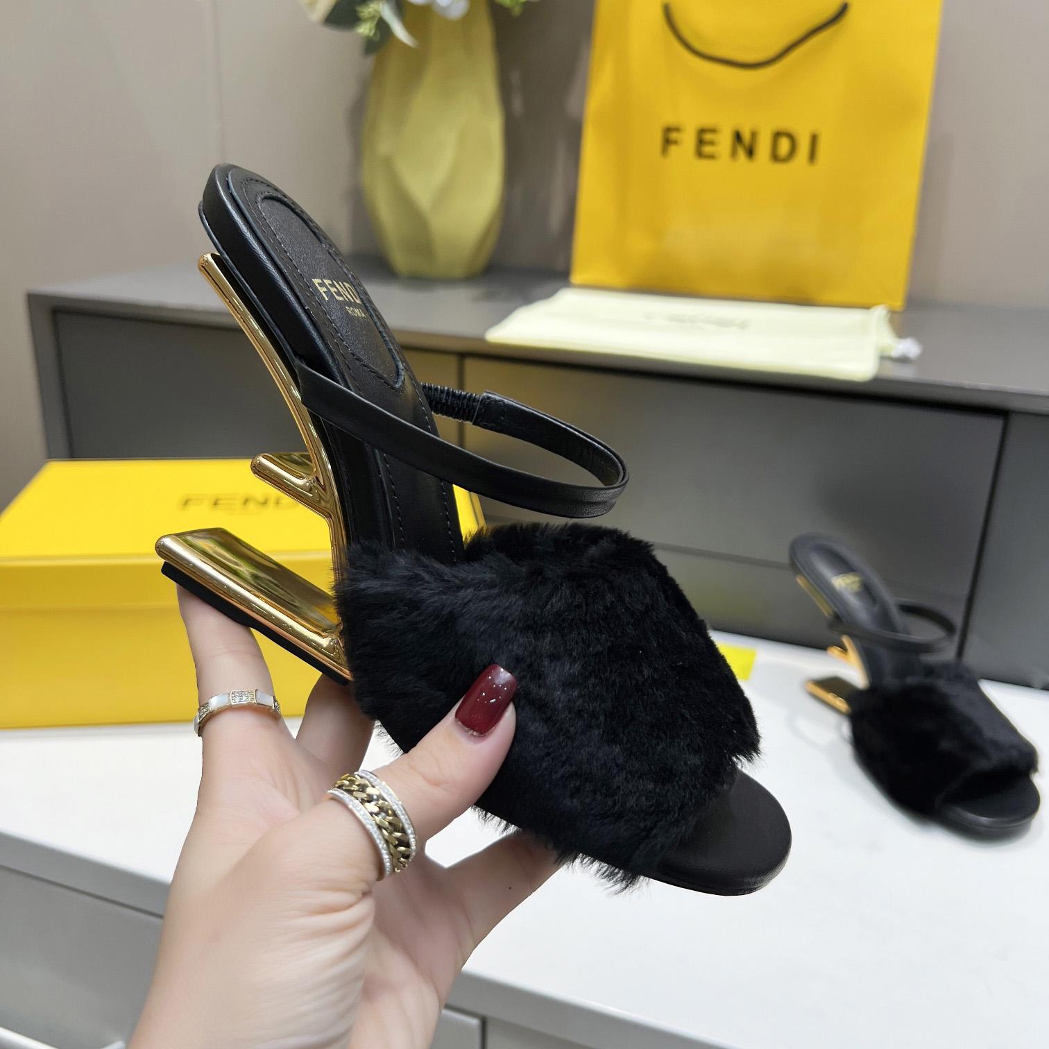 Fendi First Black Mink Medium-Heel Sandals - PerfectKickZ