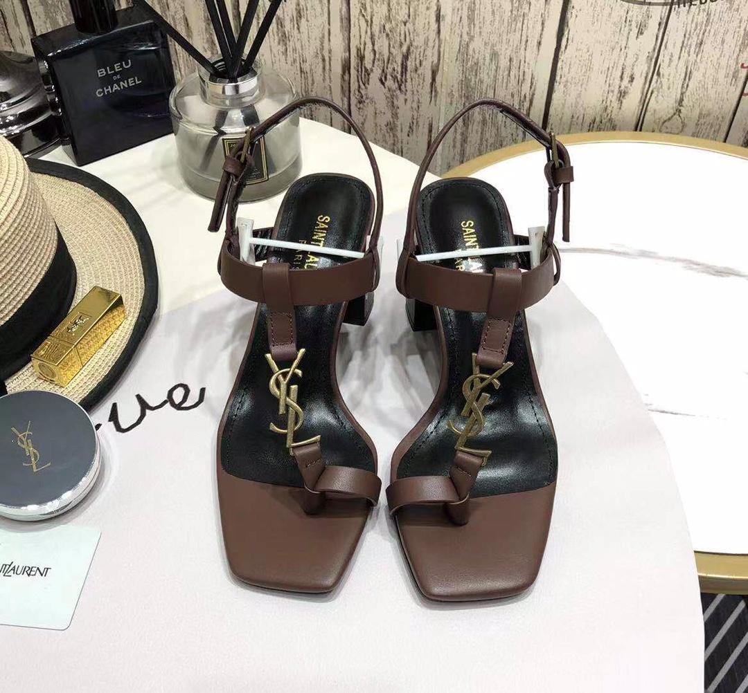 Saint Laurent Cassandra Heeled Sandals In Smooth Leather With Gold-Tone Monogram - PerfectKickZ