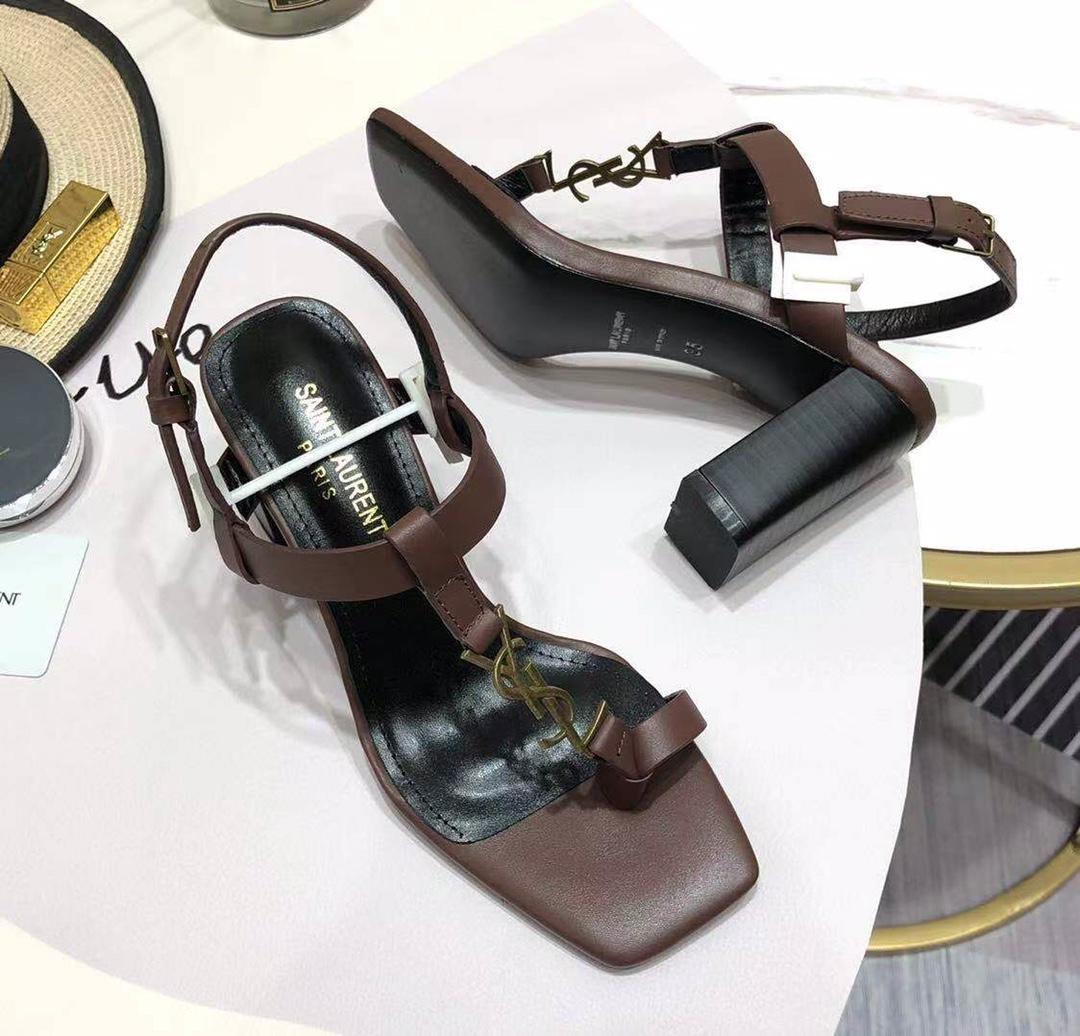 Saint Laurent Cassandra Heeled Sandals In Smooth Leather With Gold-Tone Monogram - PerfectKickZ