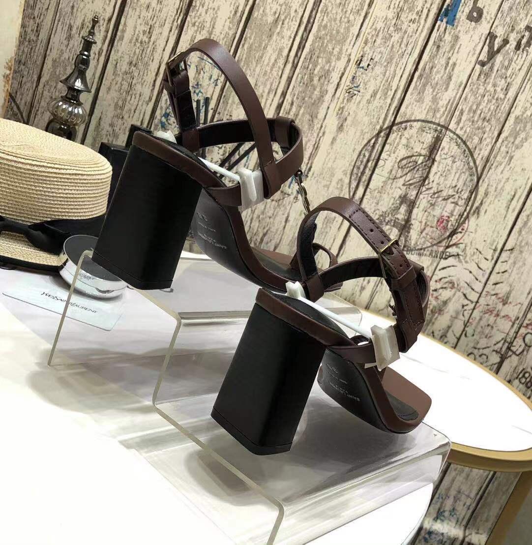 Saint Laurent Cassandra Heeled Sandals In Smooth Leather With Gold-Tone Monogram - PerfectKickZ