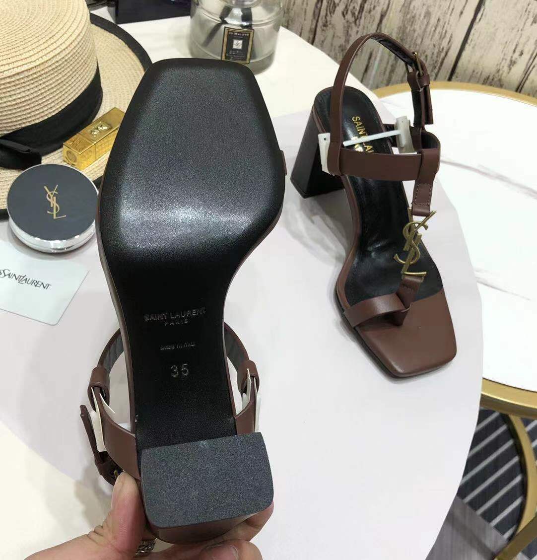 Saint Laurent Cassandra Heeled Sandals In Smooth Leather With Gold-Tone Monogram - PerfectKickZ