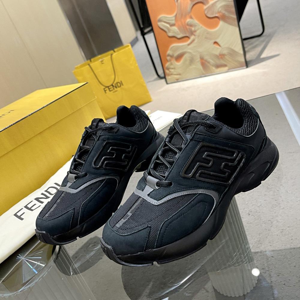 Fendi Faster Trainers Black Nubuck Leather Low-Tops Sneakers - PerfectKickZ