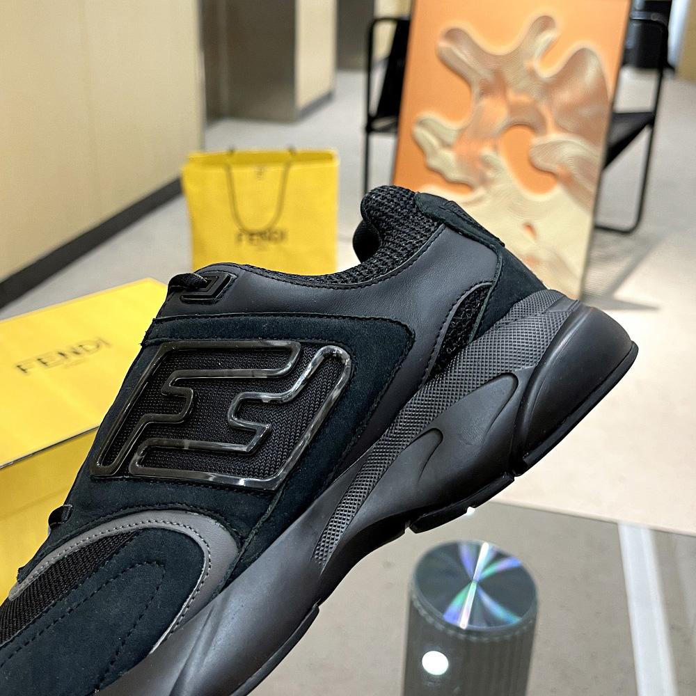 Fendi Faster Trainers Black Nubuck Leather Low-Tops Sneakers - PerfectKickZ