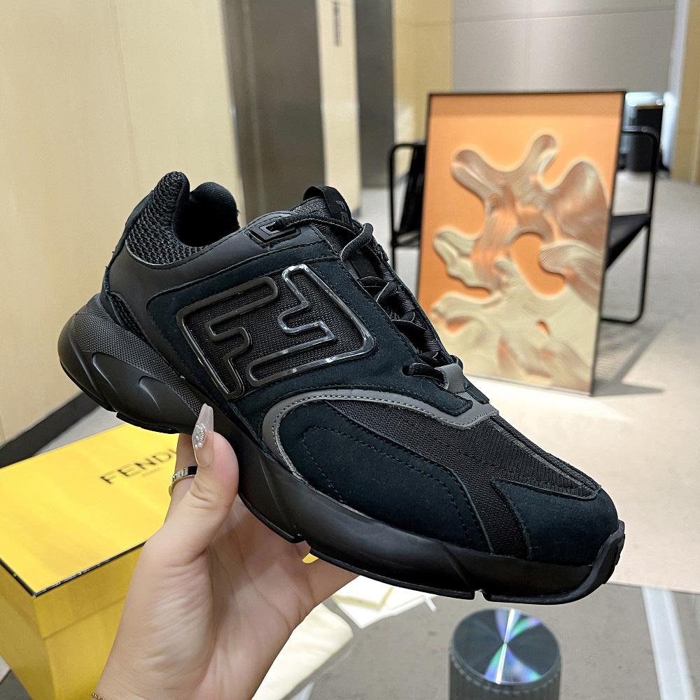 Fendi Faster Trainers Black Nubuck Leather Low-Tops Sneakers - PerfectKickZ