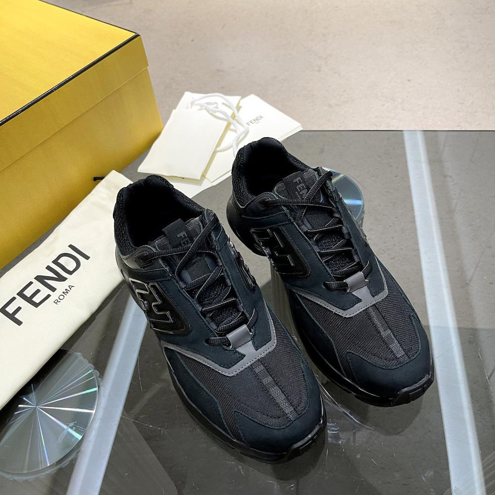Fendi Faster Trainers Black Nubuck Leather Low-Tops Sneakers - PerfectKickZ