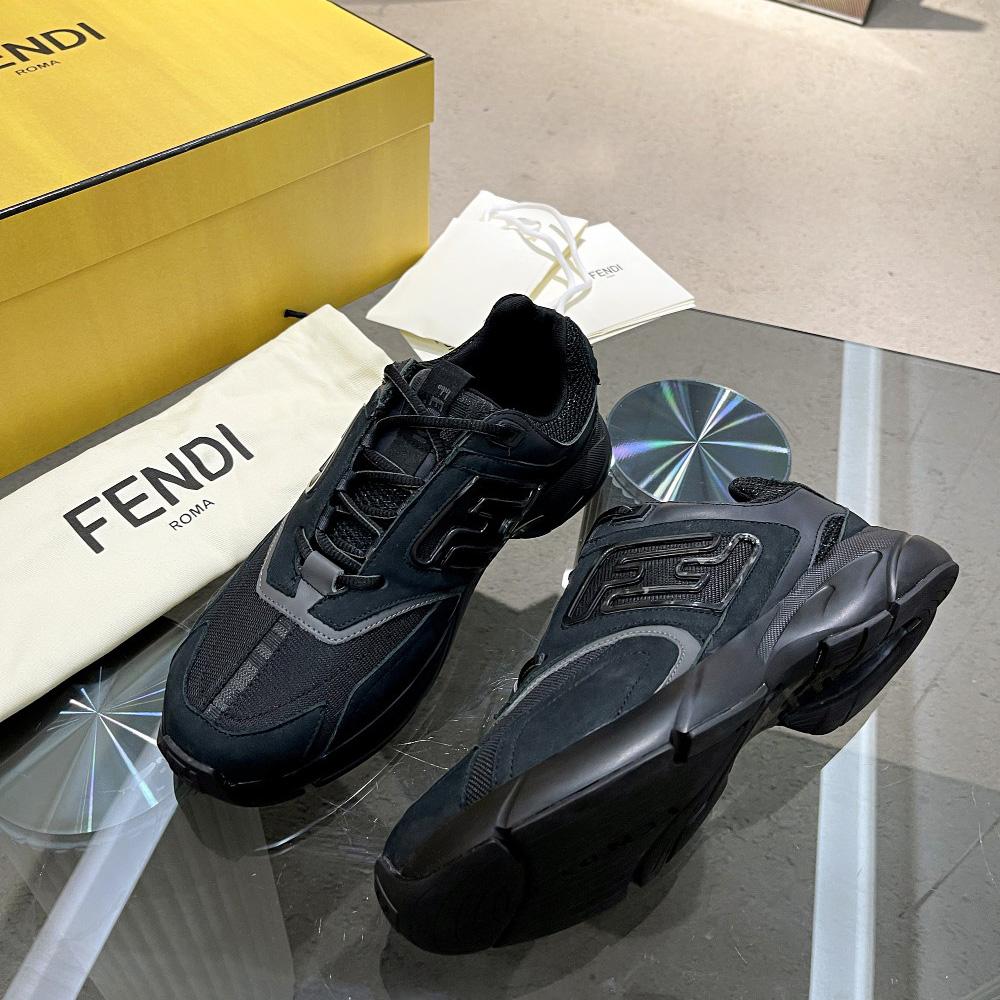 Fendi Faster Trainers Black Nubuck Leather Low-Tops Sneakers - PerfectKickZ