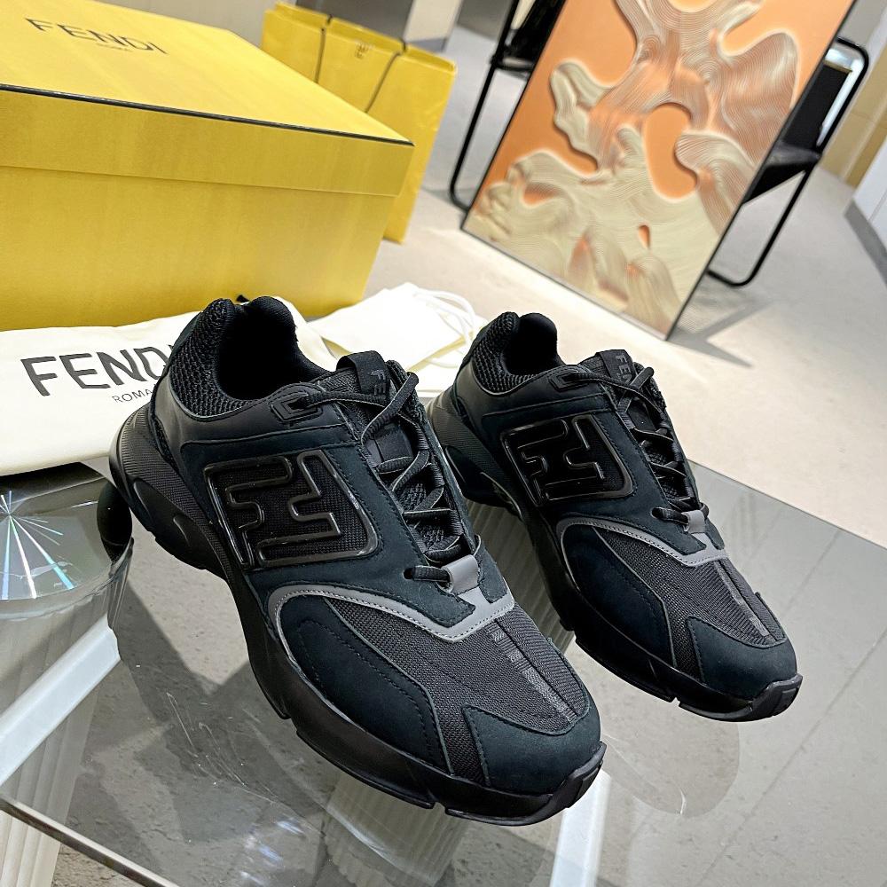Fendi Faster Trainers Black Nubuck Leather Low-Tops Sneakers - PerfectKickZ