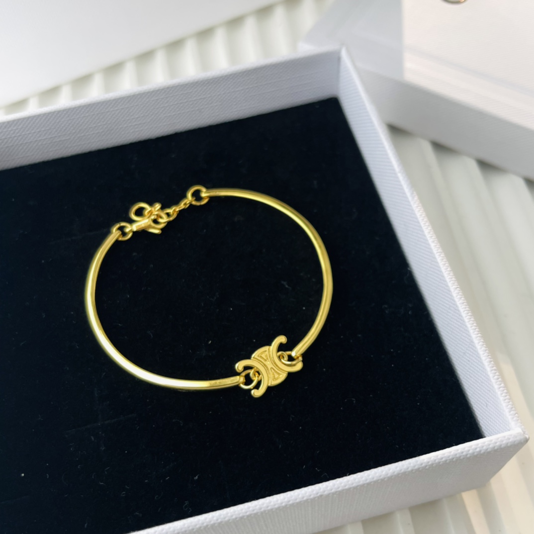 Celine Triomphe Articulated Bracelet In Brass With Gold Finish - PerfectKickZ