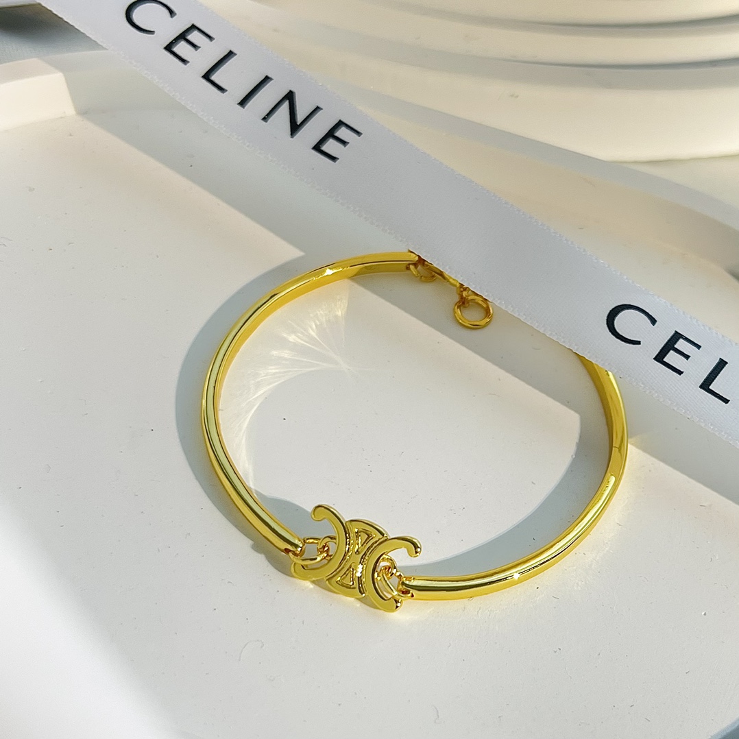 Celine Triomphe Articulated Bracelet In Brass With Gold Finish - PerfectKickZ