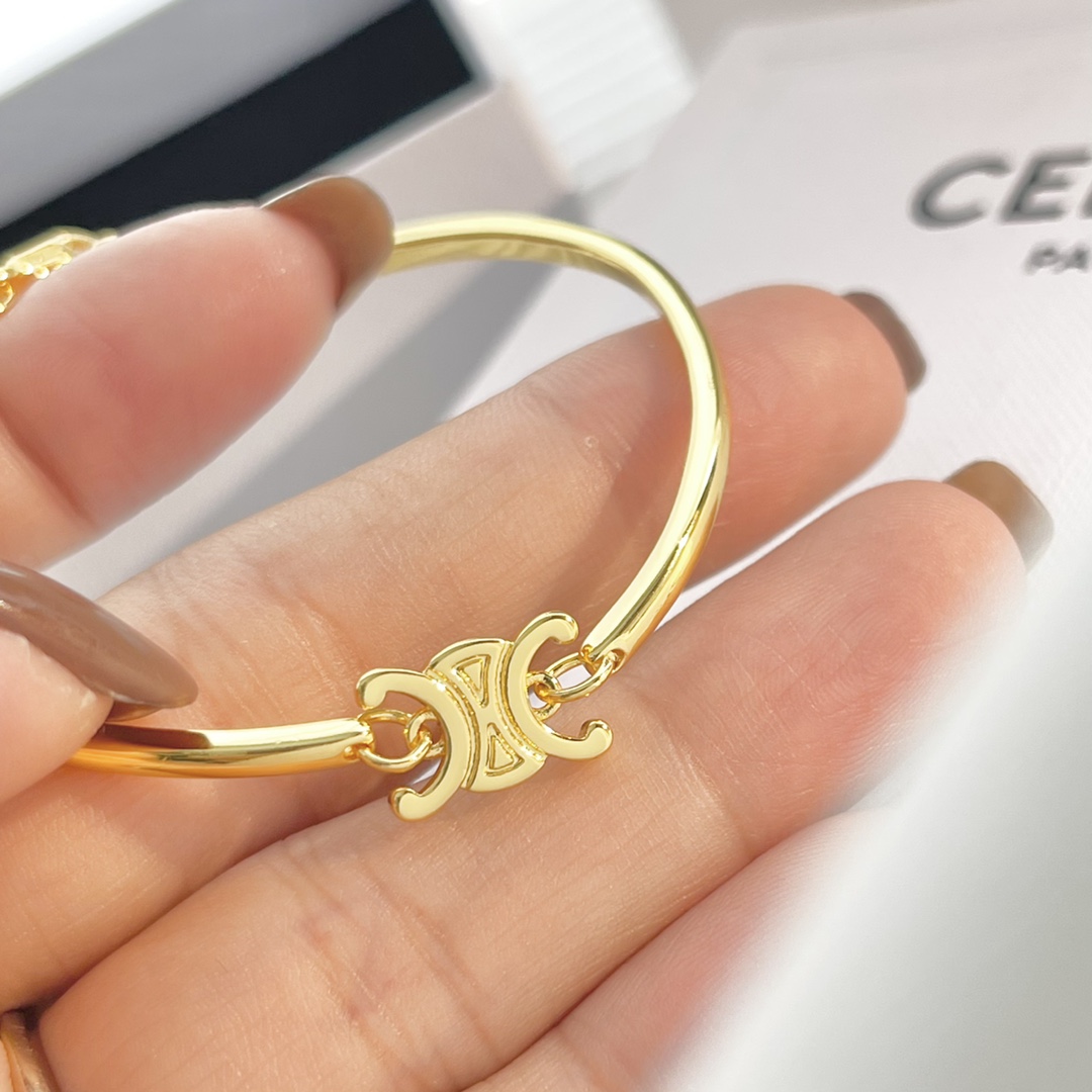 Celine Triomphe Articulated Bracelet In Brass With Gold Finish - PerfectKickZ