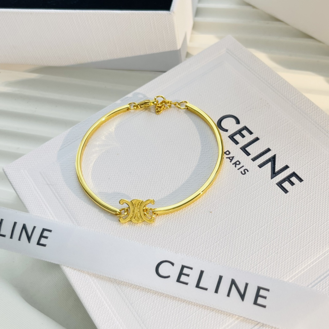 Celine Triomphe Articulated Bracelet In Brass With Gold Finish - PerfectKickZ
