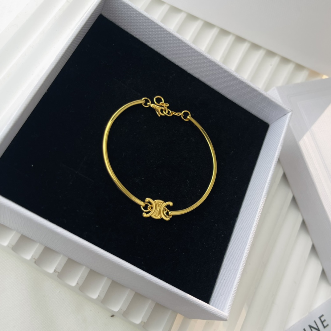 Celine Triomphe Articulated Bracelet In Brass With Gold Finish - PerfectKickZ