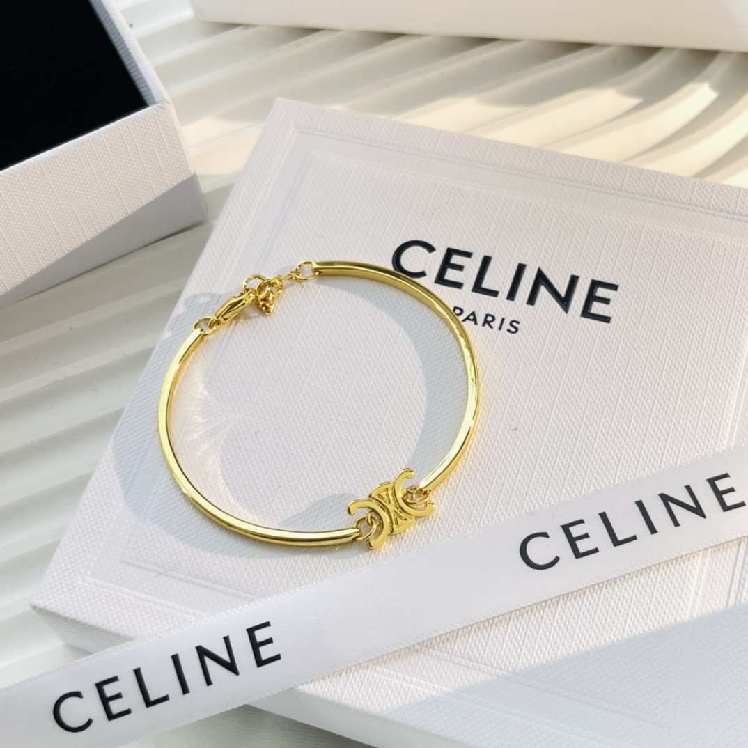 Celine Triomphe Articulated Bracelet In Brass With Gold Finish - PerfectKickZ