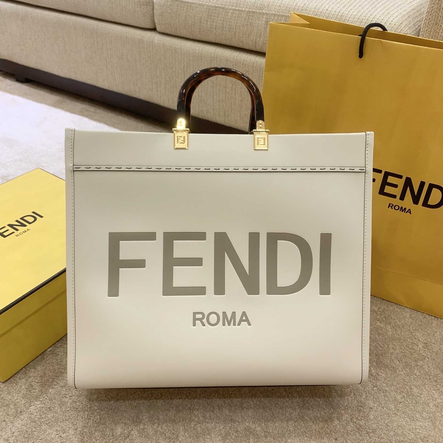 Fendi Sunshine Large White Leather Shopper(40-35-21cm) - PerfectKickZ