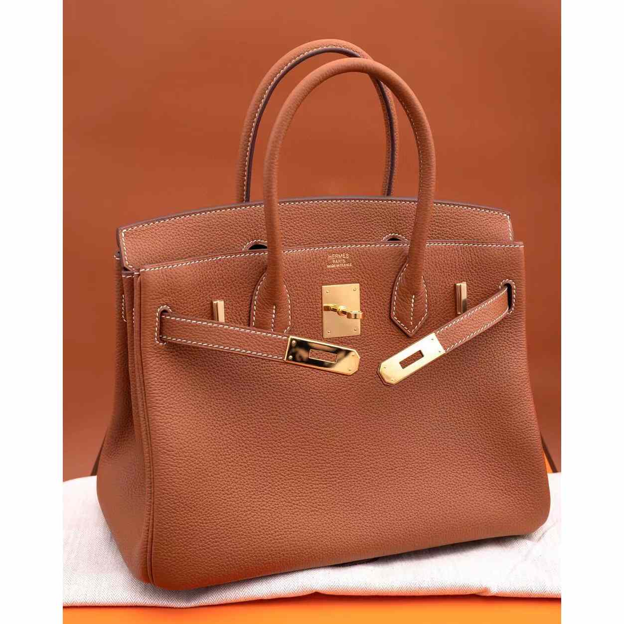 Hermes Birkin 30 Fjord Leather Gold Handbag （25-20-13CM） - PerfectKickZ