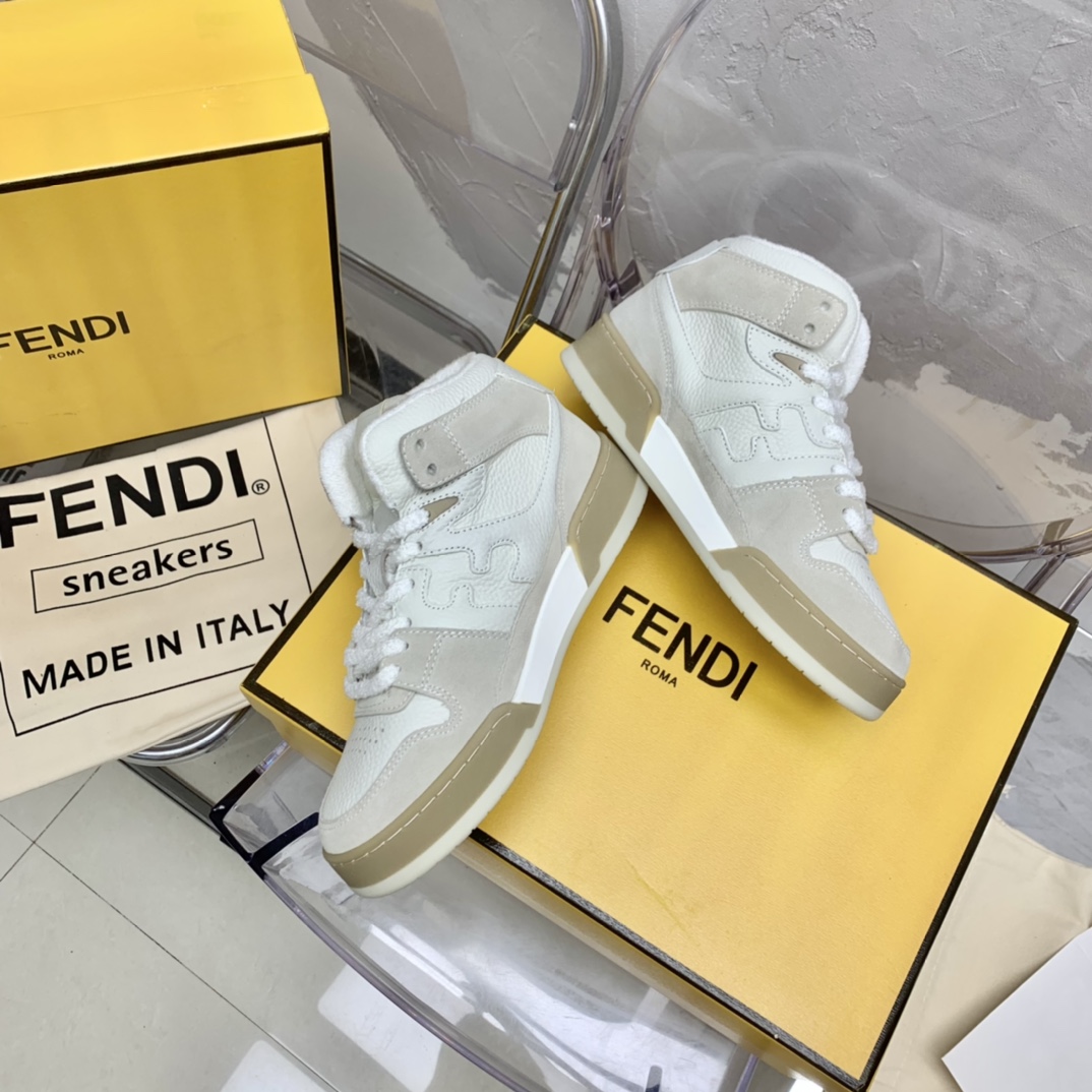 Fendi Match White Leather High-Tops - PerfectKickZ
