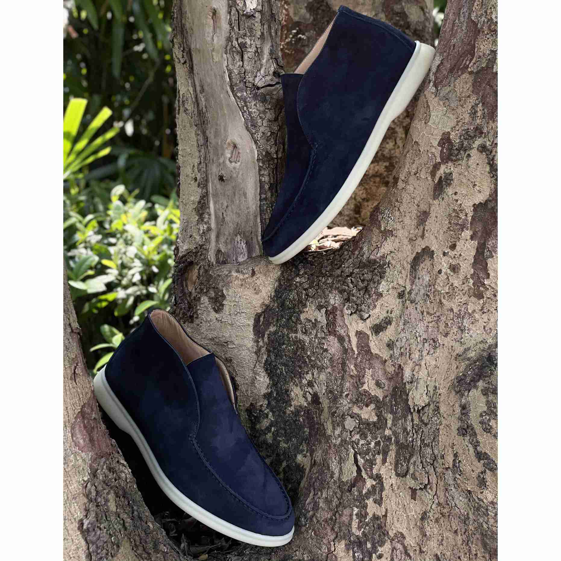 Loro Piana White Sole Summer Walk Loafers In Navy blue - PerfectKickZ