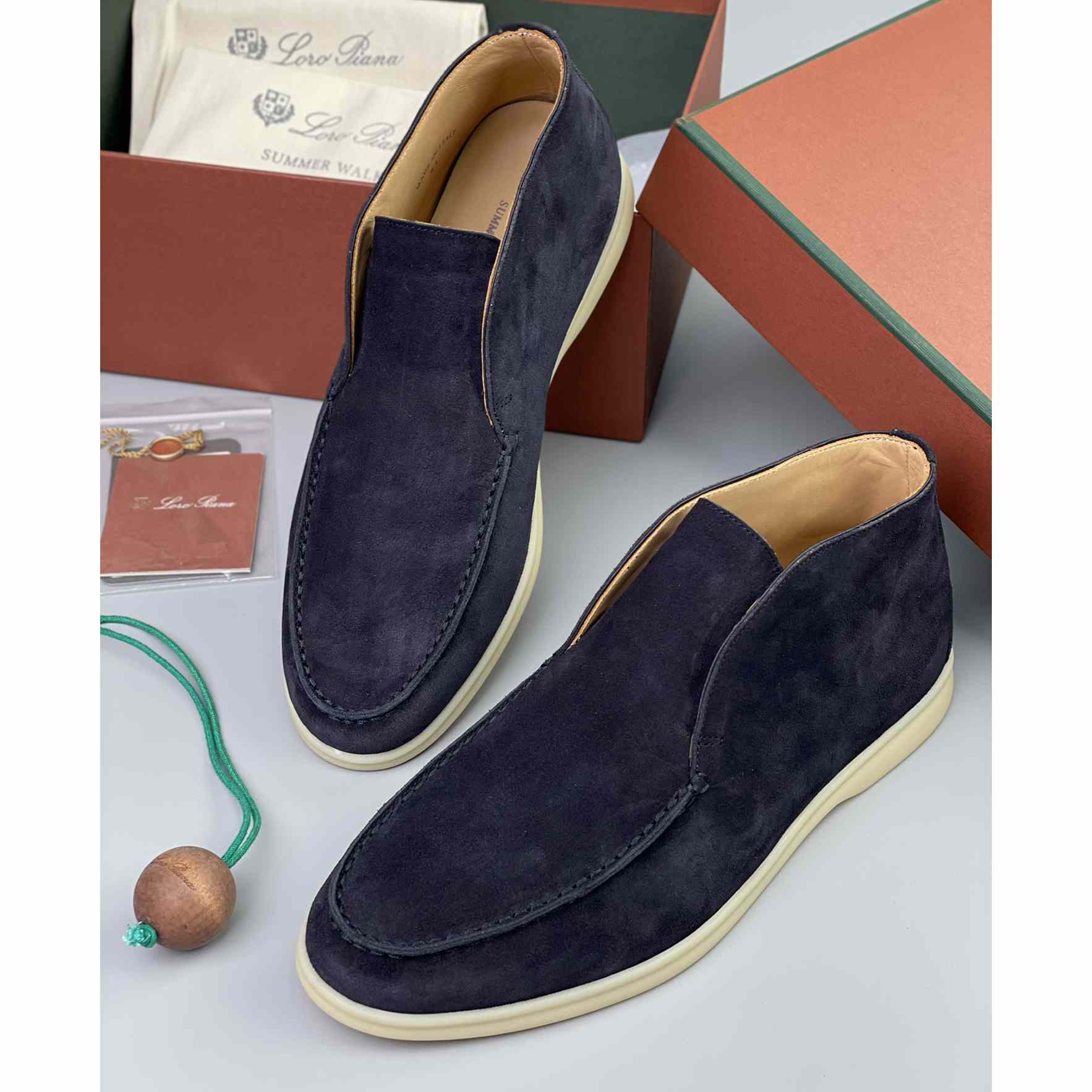 Loro Piana White Sole Summer Walk Loafers In Navy blue - PerfectKickZ