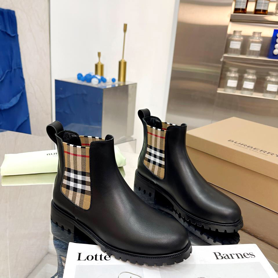 Burberry Vintage Check Detail Leather Chelsea Boots - PerfectKickZ