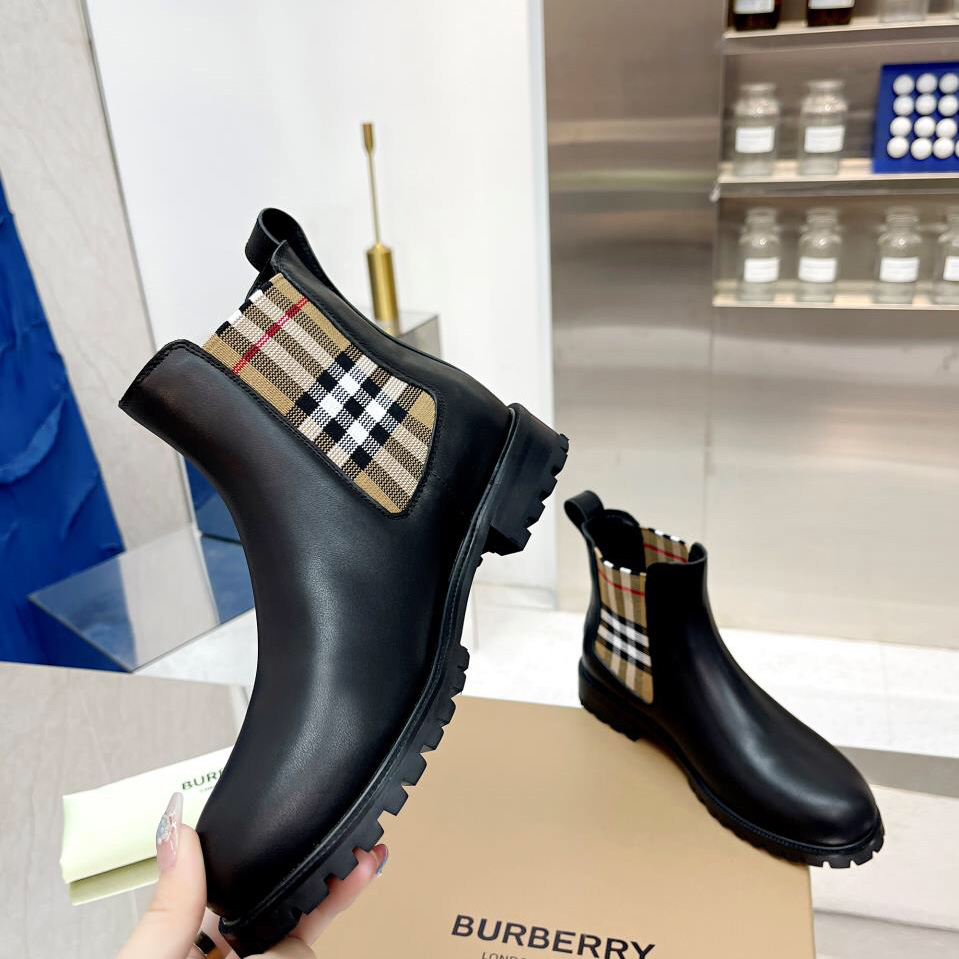 Burberry Vintage Check Detail Leather Chelsea Boots - PerfectKickZ