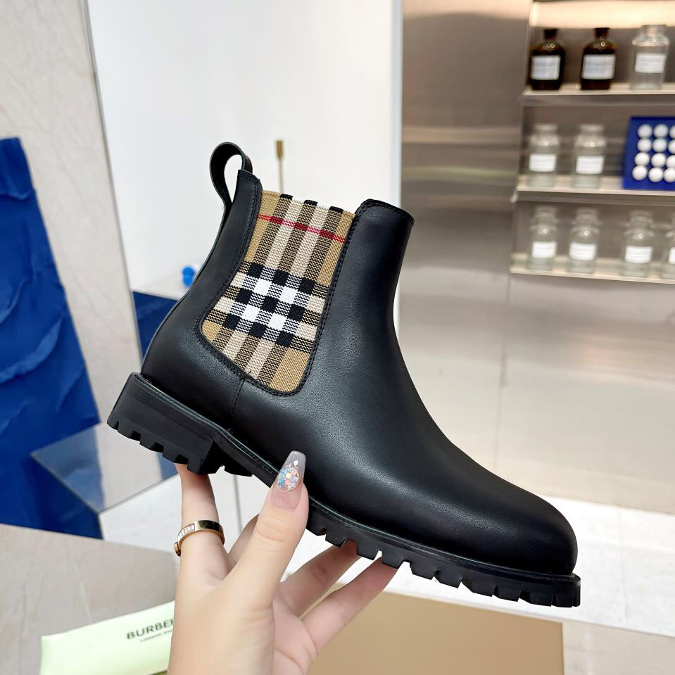 Burberry Vintage Check Detail Leather Chelsea Boots - PerfectKickZ
