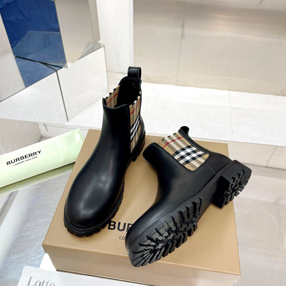 Burberry Vintage Check Detail Leather Chelsea Boots - PerfectKickZ