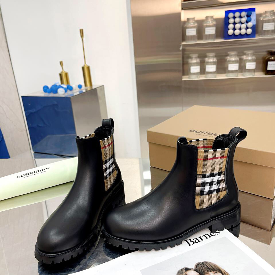 Burberry Vintage Check Detail Leather Chelsea Boots - PerfectKickZ