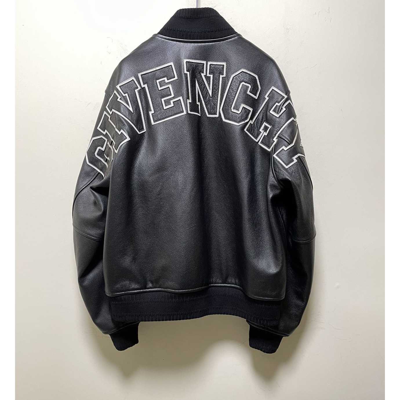 Givenchy Logo Leather Bomber Jacket In Black - 