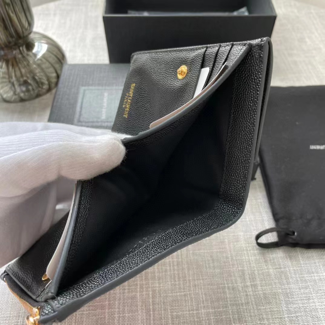 Saint Laurent Uptown Compact Wallet In Grain De Poudre Embossed Leather(12-10-3cm) - PerfectKickZ