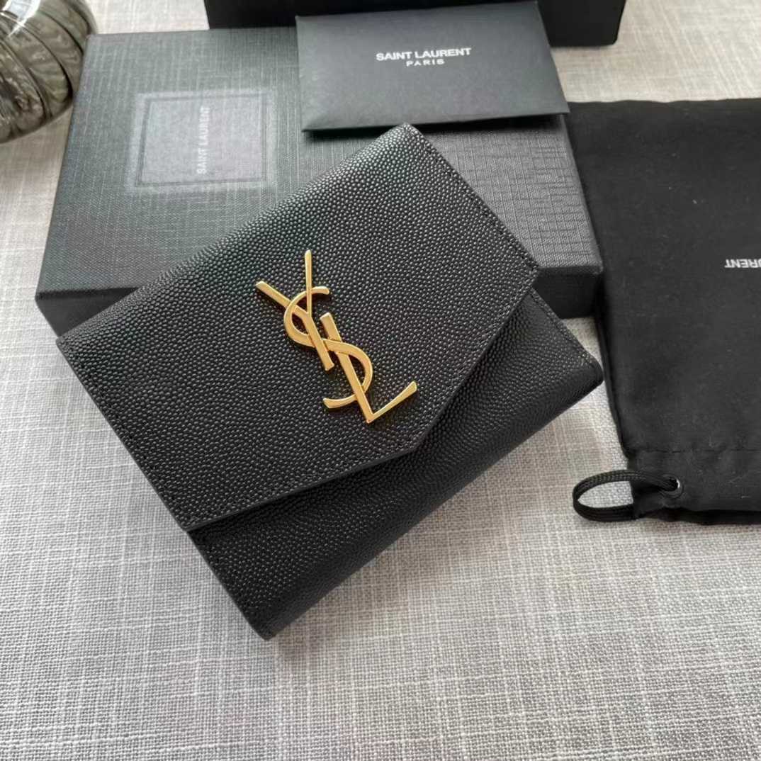Saint Laurent Uptown Compact Wallet In Grain De Poudre Embossed Leather(12-10-3cm) - PerfectKickZ