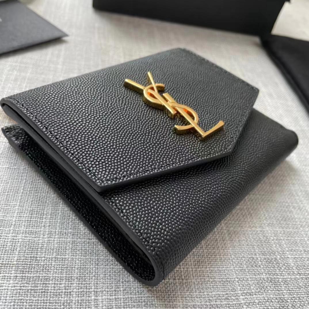 Saint Laurent Uptown Compact Wallet In Grain De Poudre Embossed Leather(12-10-3cm) - PerfectKickZ