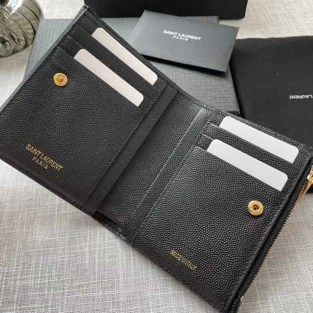 Saint Laurent Uptown Compact Wallet In Grain De Poudre Embossed Leather(12-10-3cm) - PerfectKickZ