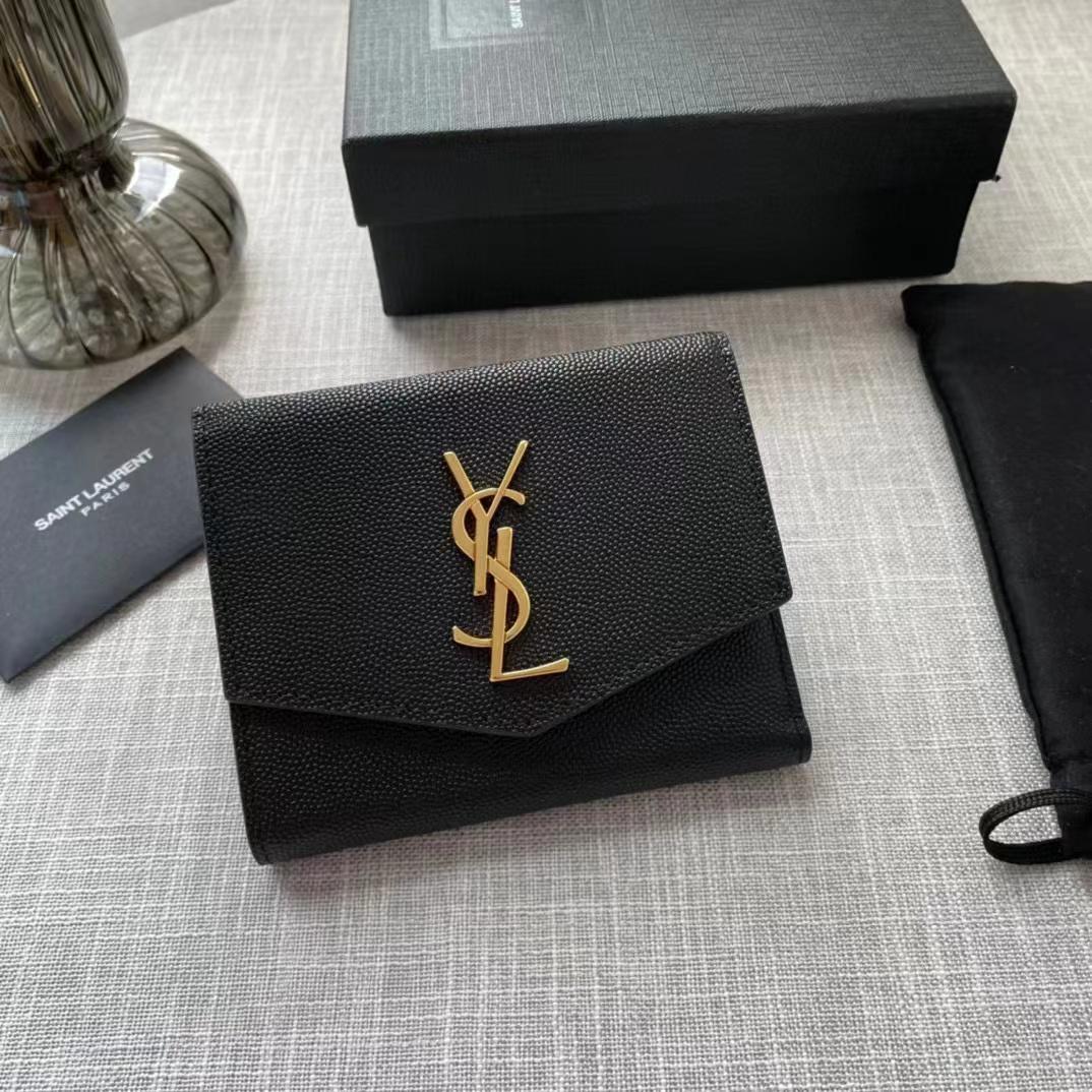 Saint Laurent Uptown Compact Wallet In Grain De Poudre Embossed Leather(12-10-3cm) - PerfectKickZ