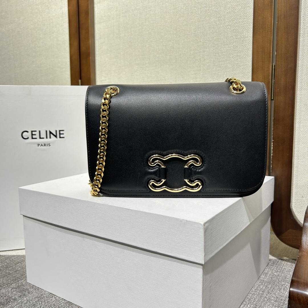 Celine Medium Bag Triomphe Frame In Shiny Calfskin - PerfectKickZ