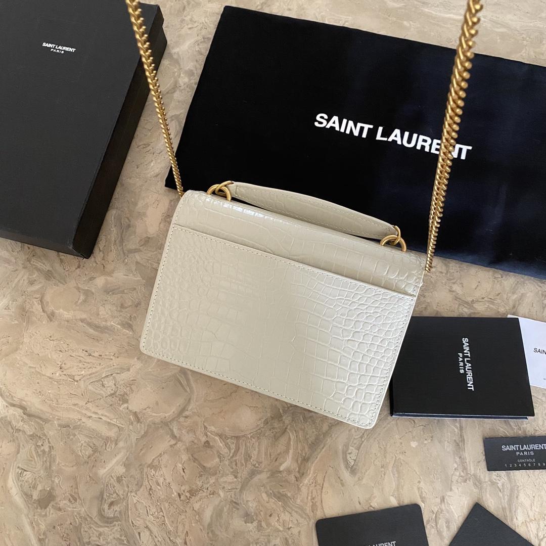Saint Laurent Sunset Chain Wallet In Crocodile-Embossed Shiny Leather - PerfectKickZ