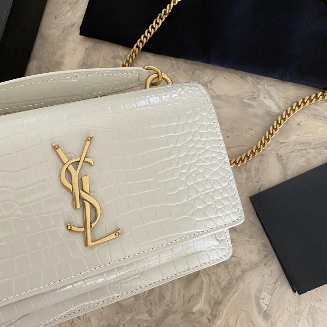 Saint Laurent Sunset Chain Wallet In Crocodile-Embossed Shiny Leather - PerfectKickZ